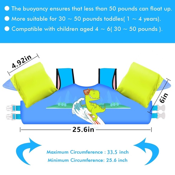 NWT Chriffer Kids Swim Vest, 22-66 Pounds, Toddler Floaties w/Shoulder Harness - Picture 2 of 10